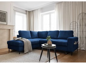 Tmavomodrá menčestrová rozkladacia rohová pohovka (ľavý roh) Lofty Lilly – Miuform