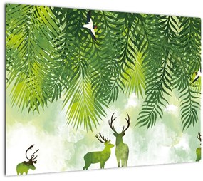 Sklenený obraz - Jelene v lese (70x50 cm)