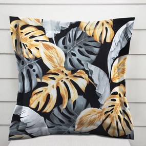 Biante Bavlnená obliečka na vankúš s lemom Sandra SA-228 Sivé a zlaté tropické listy na čiernom 50 x 60 cm
