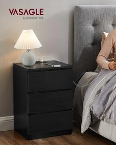 Sada 2 nočných stolíkov, 3 zásuvky, 2 AC zásuvky, 2 USB porty, čierne