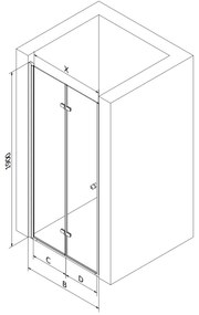 Mexen Lima, skladacie sprchové dvere do otvoru 120 x 190 cm, 6mm číre sklo, čierny profil, 856-120-000-70-00