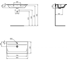 Ideal Standard Connect Air - Nábytkové umývadlo 840x460 mm, s prepadom, hodvábna čierna E0279V3