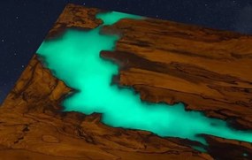 Konferenčný stôl PLANETÁRIUM zo špaltovaného buku a fluorescenčnej epoxidovej živice 96x59