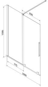 Mexen Velar, 2-krídlová posuvná vaňová zástena 160 x 150 cm, 8mm číre sklo, biely profil, 896-160-000-01-20