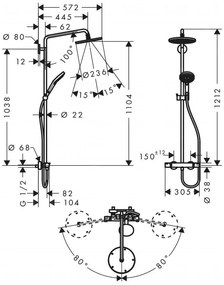 Hansgrohe Raindance S, sprchový set Showerpipe 240 s termostatom, 3 prúdy, EcoSmart 9 l/min, chrómová, HAN-27116000