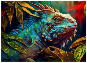 Sklenený obraz - Farebný leguán (70x50 cm)