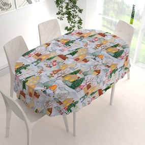 Biante Vianočný bavlnený oválny obrus Sandra SA-405 Dedinka škriatkov 50x100 cm