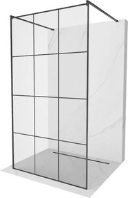 Mexen Kioto, priechodná sprchová zástena 100 x 200 cm, 8mm sklo číre/čierny vzor, 2x čierna stabilizačná rozpera, 800-100-002-70-77