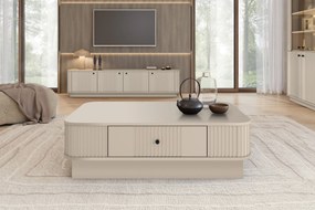 Kávový stolík Vesper 103x60 cm so zásuvkou na sokli - kasmír / čierny úchyt