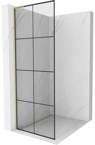 Mexen Kioto L, sprchová zástena Walk-In 90 x 200 cm, 8mm číre sklo čierny vzor, zlatý matný profil, 800-090-103-55-77