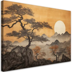 Gario Obraz na plátne Japonská horská krajina a stromy Rozmery: 90 x 60 cm