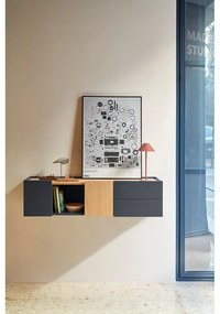 Nízka komoda v dekore duba v antracitovo-prírodnej farbe 110x23 cm Otto – Teulat