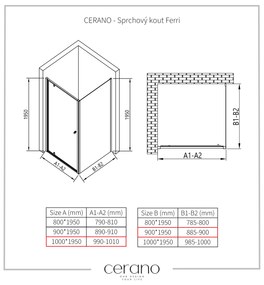 Cerano Ferri, krídlový sprchovací kút 100(dvere) x 90(stena) x 195 cm, 6mm číre sklo, chrómový profil, CER-CER-427465