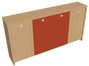 Stredná šatníková skriňa Verno 248 x 46 x 130 cm, kombinované dvere, dub svetlý / oranžová