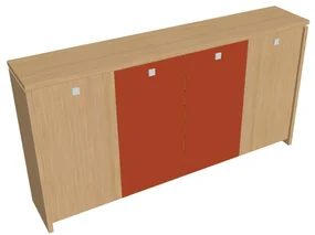 Stredná šatníková skriňa Verno 248 x 46 x 130 cm, kombinované dvere, dub svetlý / oranžová