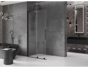Mexen Velar L, posuvná sprchová zástena Walk-in 110 x 200 cm, 8mm číre sklo, čierna matná, 871-110-003-03-70
