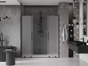 Mexen Velar L Duo, posuvné sprchové dvere do otvoru 200 cm, 8mm sklo námraza, čierna matná, 871-200-003-32-70