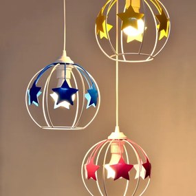 Detský luster na lanku STARS 3xE27/15W/230V modrá/ružová/žltá