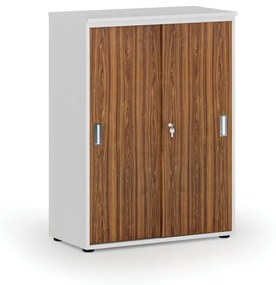 Kancelárska skriňa so zasúvacími dverami PRIMO WHITE, 1087 x 800 x 420 mm, biela/orech