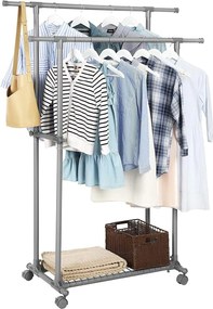 Stojan na oblečenie, s 2 výsuvnými tyčami, sivý