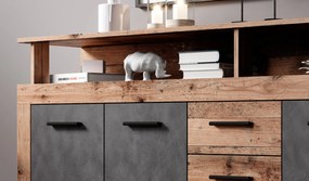 Komoda Luna 190 cm dub Matera tmavý/šedá