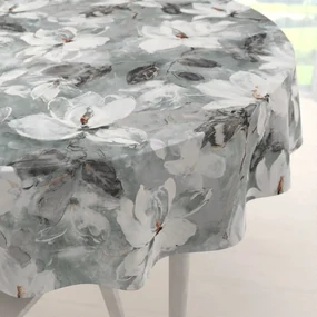 Biante Zamatový okrúhly obrus Tamara TMR-016 Designové kvetiny na sivozelenom Ø 130 cm