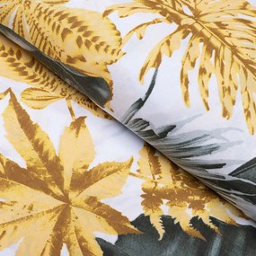 Biante Bavlnený behúň na stôl Sandra SA-388 Sivozelené a zlaté tropické listy na bielom 35x180 cm