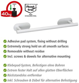 Biely samodržiaci držiak na uteráky z nehrdzavejúcej ocele Orea Uno – Wenko