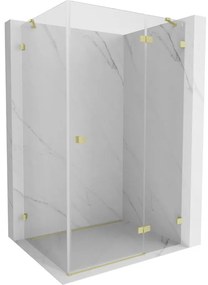 Mexen Lunar, pravostranný výklopný sprchový kút 75 x 90 cm, 8mm číre sklo, zlatý matný profil, 834-075-090-55-00-P