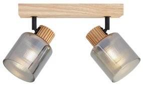 Moderné bodové svietidlo drevené s dymovým sklom 2-svetlá otočné a naklápacie - Gracy