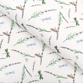 Biante Bavlnený behúň na stôl Sandra SA-560 Vážky a levandule na bielom 35x140 cm