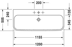 Duravit Happy D.2 - Umývadlo do nábytku 1200x505 mm, 1 otvor pre batériu prepichnutý, biela 2318120000
