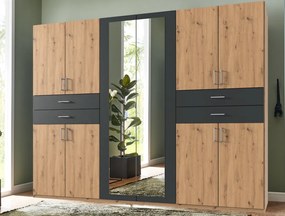 Šatníková skriňa Taiga, 270 cm, dub artisan/grafit