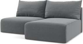 Sivá zamatová rozkladacia/s úložným priestorom rohová pohovka (pravý roh/s leňoškou) Kalena – Makamii