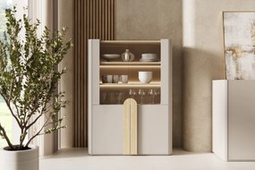 Vitrína Amilio 100 cm dvojdverová - kašmír / olejovaný dub / úchyty svetlý dub