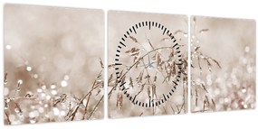Obraz - Lúka v hnedých tónoch (s hodinami) (90x30 cm)