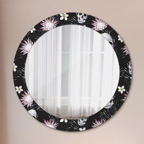 Okrúhle ozdobné zrkadlo Kvety lebky fi 70 cm