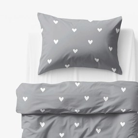 Goldea detské bavlnené obliečky - srdiečka na sivom 140 x 200 a 70 x 90 cm