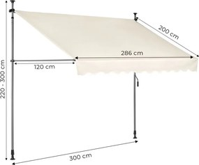 Balkónová markíza na terasu s nastaviteľným sklonom - béžová Šírka: 300 cm