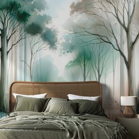 Fototapeta akvarelový les v hmle