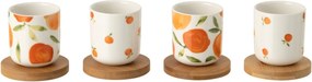 Súprava 4 keramických kalíškov s drevenými podtáckami Casa Naranja - Ø 6*6,5 cm / 100 ml