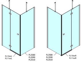 Polysan, FORTIS LINE obdĺžniková sprchová zástena 900x800 mm, R varianta, FL1090RFL3580