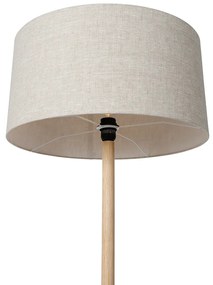 Rustikálna stojaca lampa drevená s hnedým tienidlom - Mels