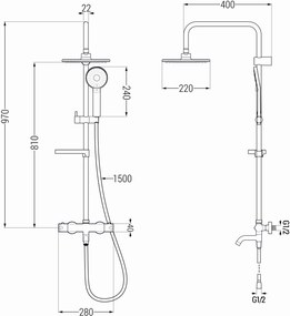 Mexen KX40 sprchový set s termostatickou vaňovou batériou Kai, čierna, 779004091-70