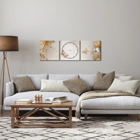 Obraz - Kvety s motýlikmi (s hodinami) (90x30 cm)