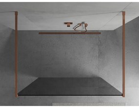 Mexen Kioto, priechodná sprchová zástena 110 x 200 cm, 8mm šedé sklo, 2x zlatá stabilizačná rozpera, profil ružové zlato, 800-110-002-60-40