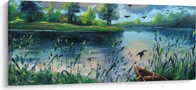 Obraz - Olejomaľba, Letný podvečer pri jazere (120x50 cm)