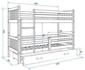 Detská poschodová posteľ CARINO PINE 80x160 cm so zásuvkou