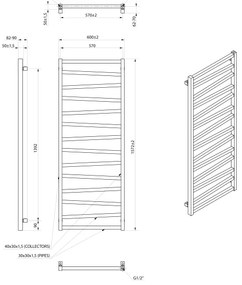Sapho - Kúpeľňový radiátor ZIG 709W 60x157 cm čierny
