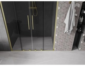 Mexen Velar L Duo, posuvné sprchové dvere do otvoru 160 cm, 8mm šedé sklo, zlatá matná, 871-160-003-42-55